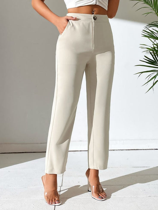 Women's Off-White Solid Pant