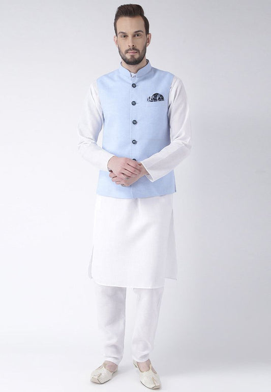 Aadarsh Solid Blue Nehru Jacket